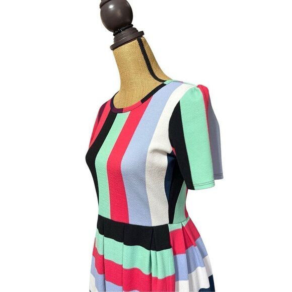 Lularoe Amelia Unicorn Colorful Stripes Color Block Size M Rare Pleated Pockets - Picture 5 of 13